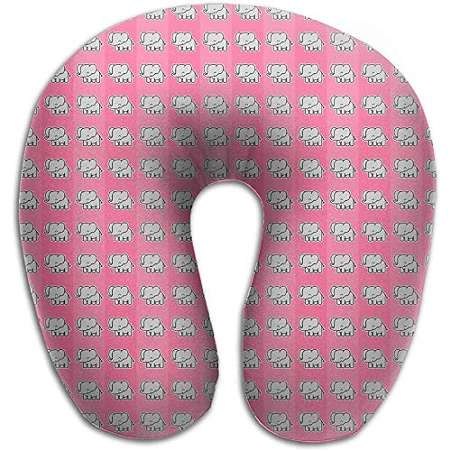 N/A Almohada para el Cuello en Forma de U Almohadas con Estampado de Elefantes Rosados ​​Lectura de Viaje portátil Suave para Dormir