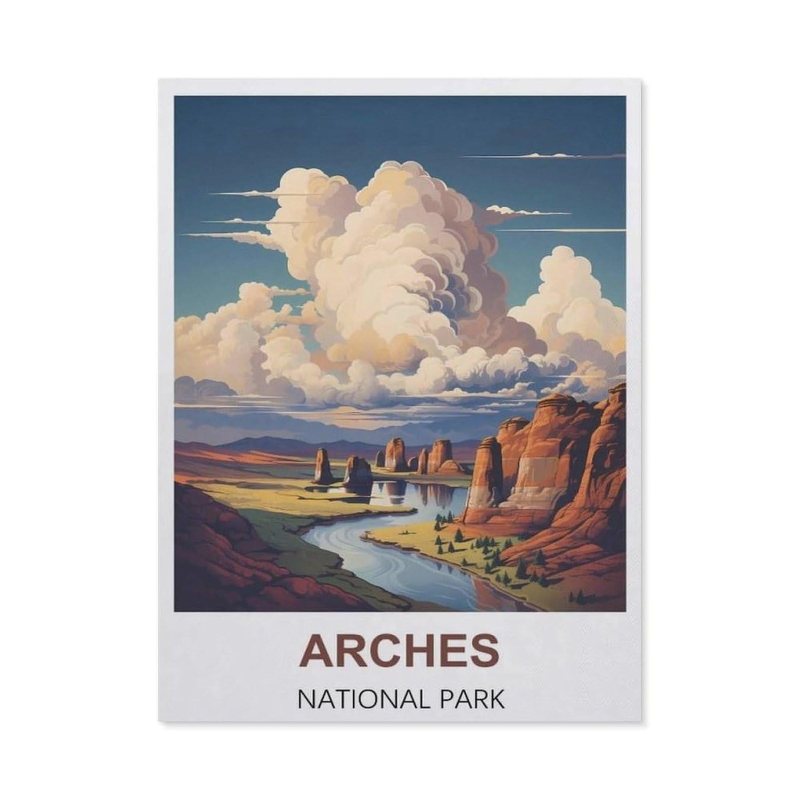 BEAYODKP Full Diamond 5D DIY Diamond Painting，Arches National Park Vintage Travel Posters，3D Diamond Embroidery Cross Stitch Mosaic Needle Works（40 x 50 cm/15.74 x 19.68 inches）-CA54