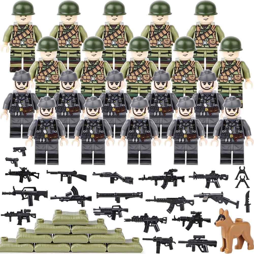 Taites 20PCS WW2 Military Minifigures Set,German American Soldier Set,Army Military Building Blocks Weapons Accessories Kit, Compatible with Major Brands(A)