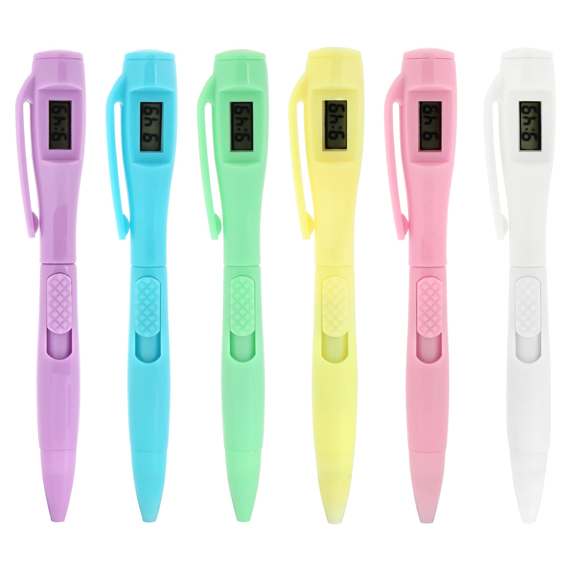 Hyuyikuwol 6PCS Ballpoint Pen with Electronic Time Clock 0.5MM Sign Pen for Examing Writing School Office Use
