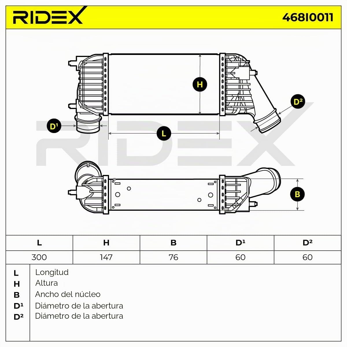 RIDEX 468I0011 Intercooler Compatible con FIAT Scudo Furgón 270, 272 Gasóleo