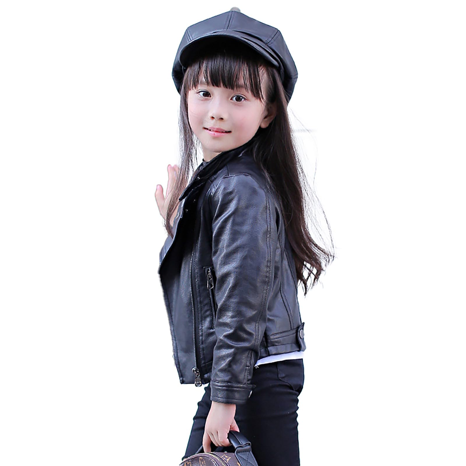 Chaqueta elegante de piel sintética para niñas, corta, suave y cómoda, bolsillos y botón de presión, ideal para diario y todas las estaciones, adolescentes y niñas.