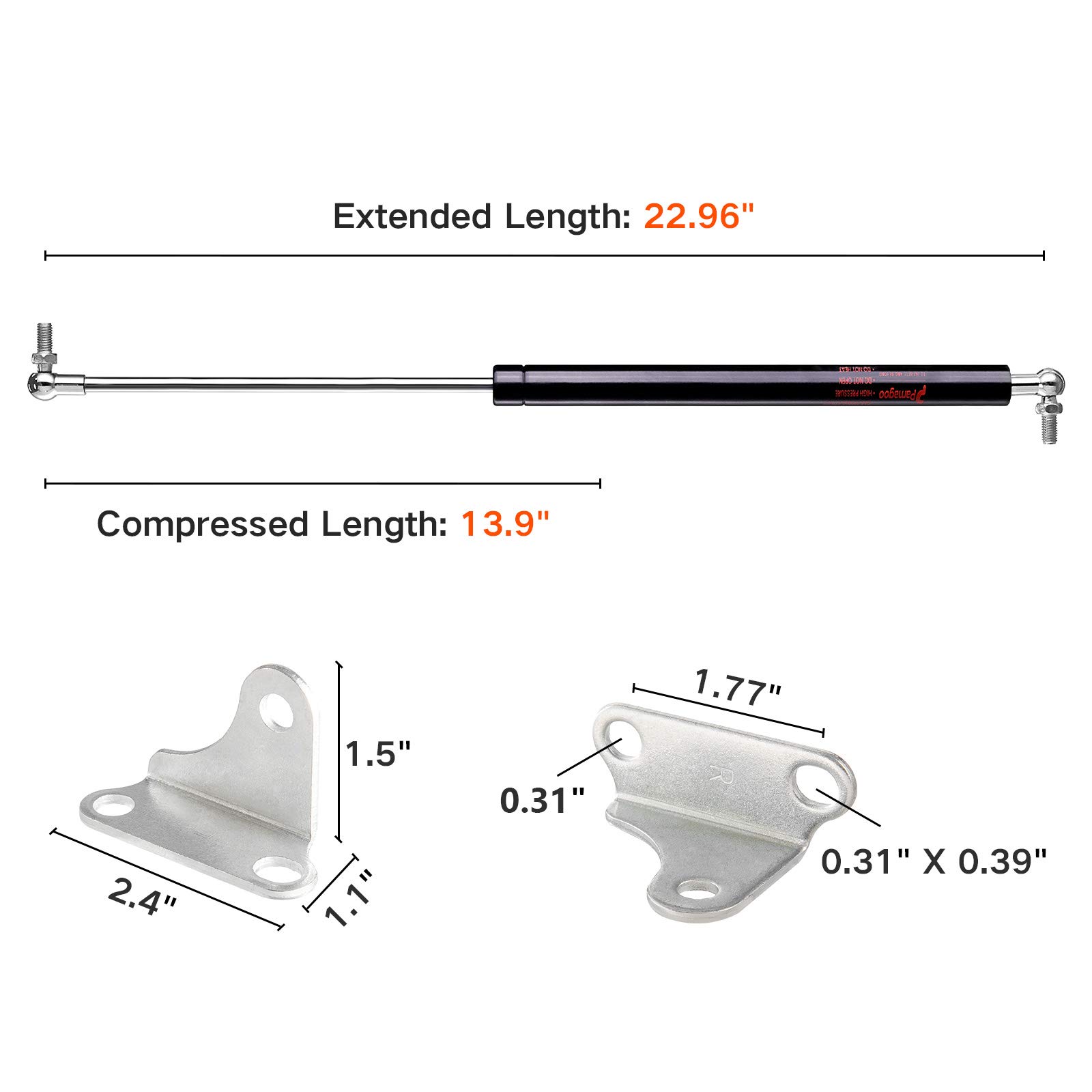 PAMAGOO 23 inch Gas Strut(QTY 2) 100 lbs 445 N Per Prop, Gas Shock with
