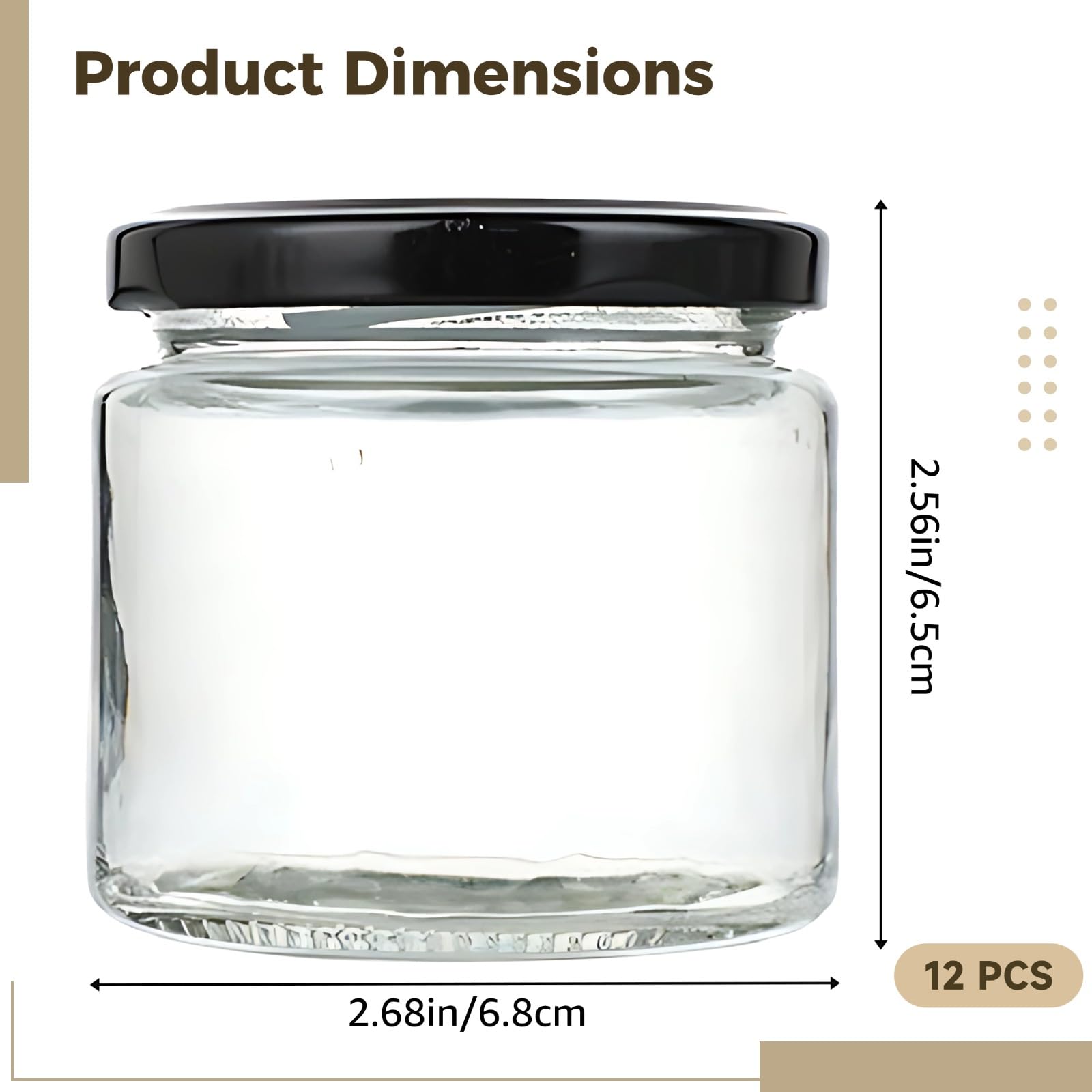 12 Stück Glasbehälter, 150 ml, rund, lebensmittelecht, mit schwarzem Deckel, BPA-frei, für Marmelade, Honig, Hochzeitsgeschenke, kleine Gläser, 6,8 x 6,5 cm