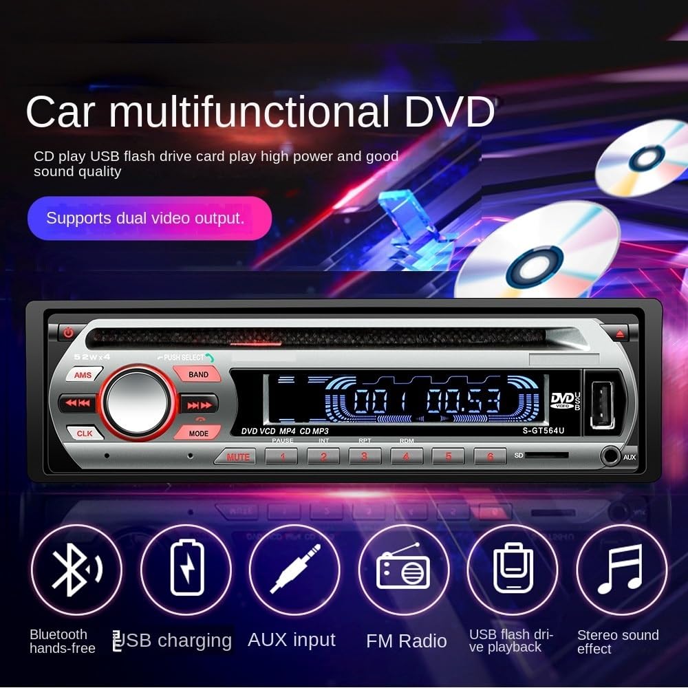 Tragbarer DVD-Player, 12V Auto-CD-Player DVD VCD Auto-Stereo-MP3-Player Optischer Plattenspieler