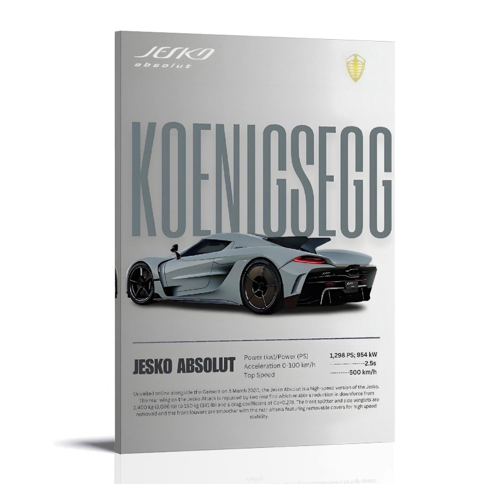 Pokkmnjb Frame-Style Koenigsegg Jesko Super Sports Car Posters Aesthetic Canvas Wall Art Print Home Decor For Bedroom Living Room12x18inch(30X45cm)