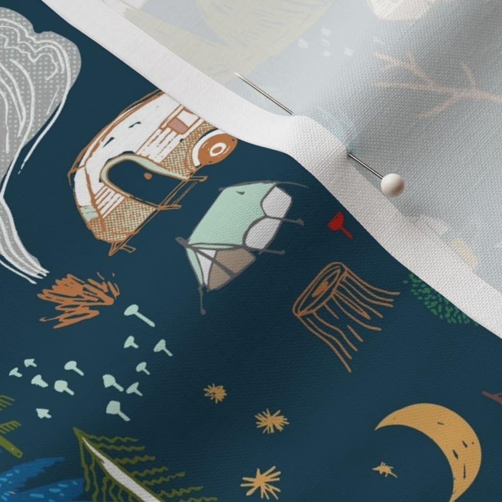 Spoonflower Fabric - Camper Navy Camping Tent Hiking Mountain Forest Trees Lake Summer Printed on Petal Signature Cotton Fabric Fat Quarter - Sewing Quilting Apparel Crafts Decor