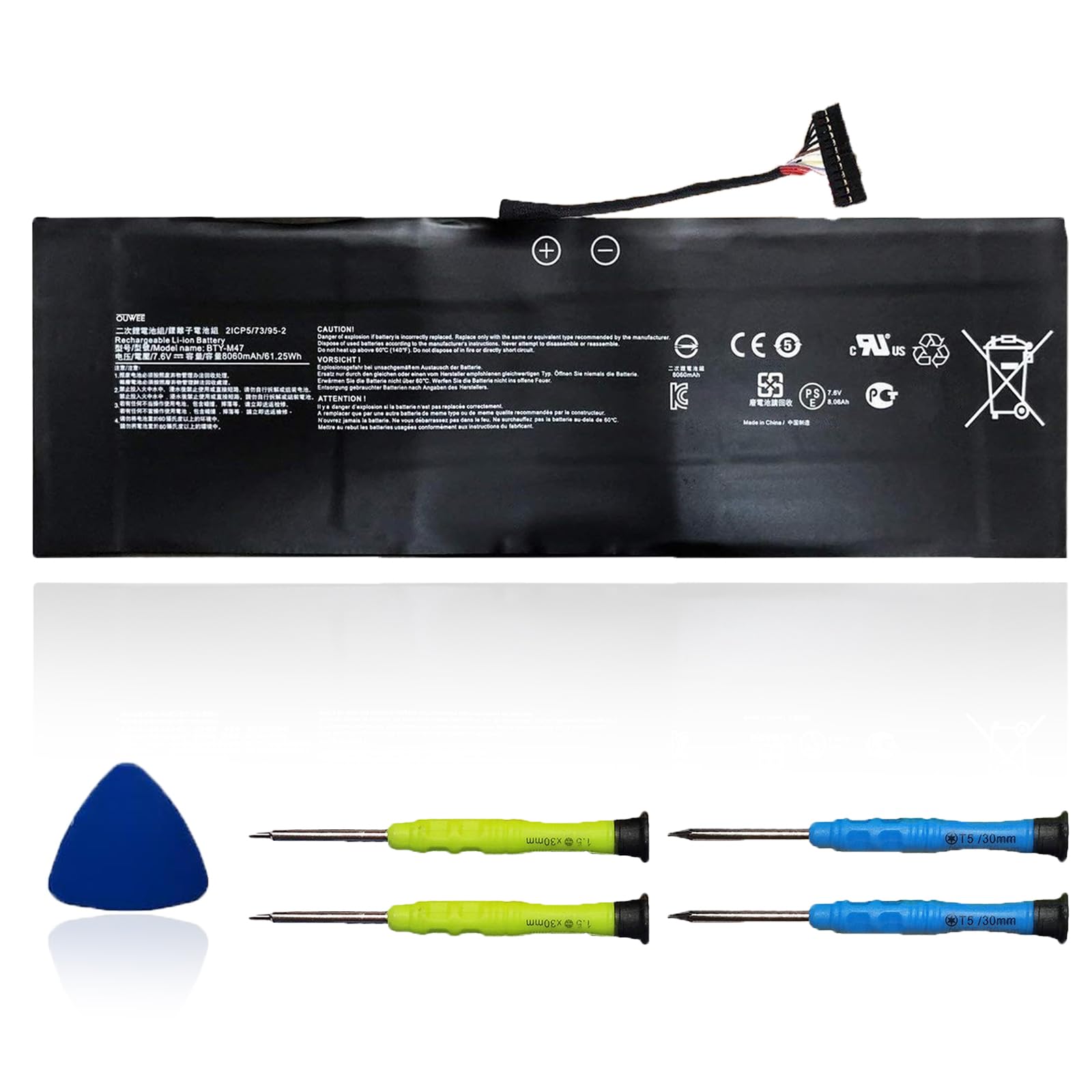 OUWEE BTY-M47 Laptop Battery Compatible with MSI GS40 GS40 6QE 6QE-006XCN GS43 GS43VR 6RE 6RE-045CN Series Notebook 7.6V 61.25Wh 8060mAh(12-Pin Connector)