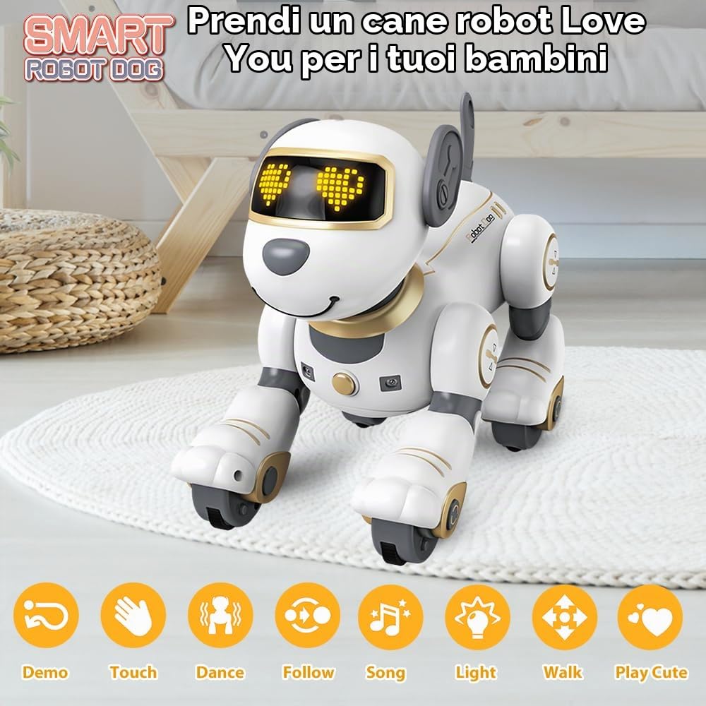 VATOS Cane Robot Telecomandato per Bambini - Cane Robot Interattivo Touch & Follow 17 Funzioni, Programmabile Intelligente da Passeggio Danzante RC Robot Giocattoli per Ragazze 3-12 Regali