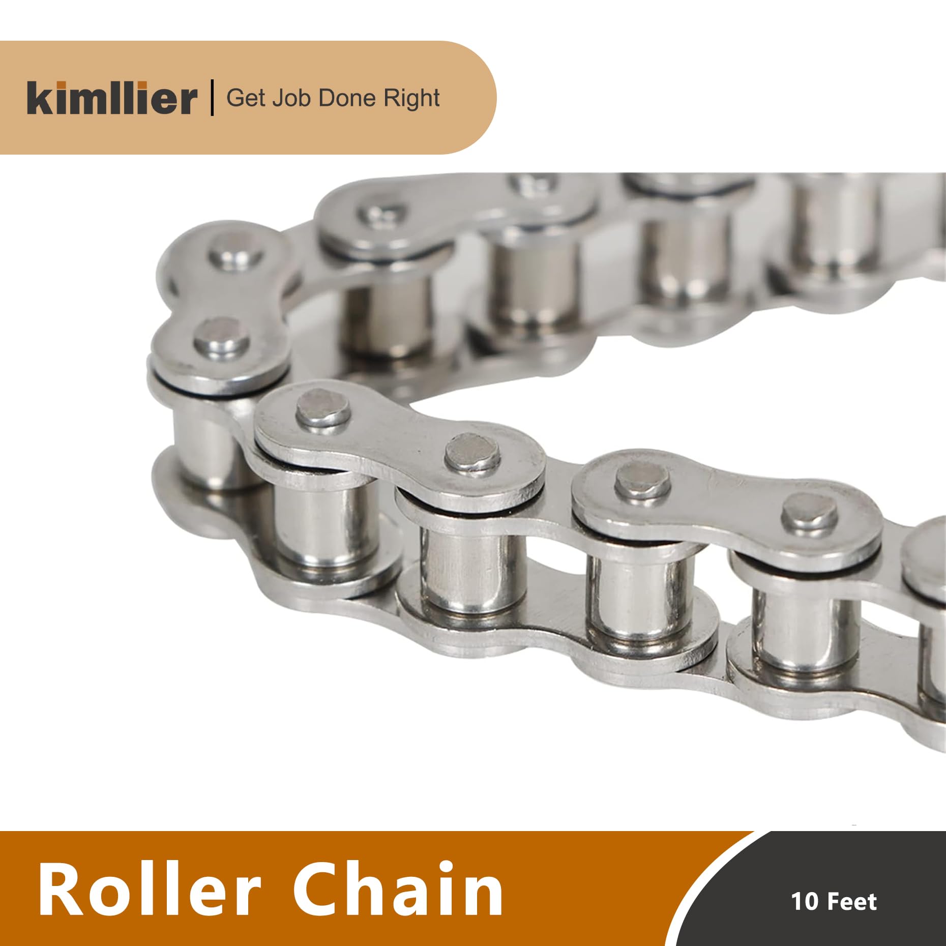kimllier 40SS Rollenkette aus Edelstahl, 3 m, mit Verbindungsgliedern, 240 Glieder