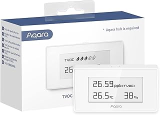 Aqara Indoor Battery Powered Air Quality Monitor, Requires AQARA HUB, Pollution Meter for TVOC, Temperature and Humidity with a High-Contrast E Ink Screen, Supports HomeKit, Google, Alexa and IFTTT