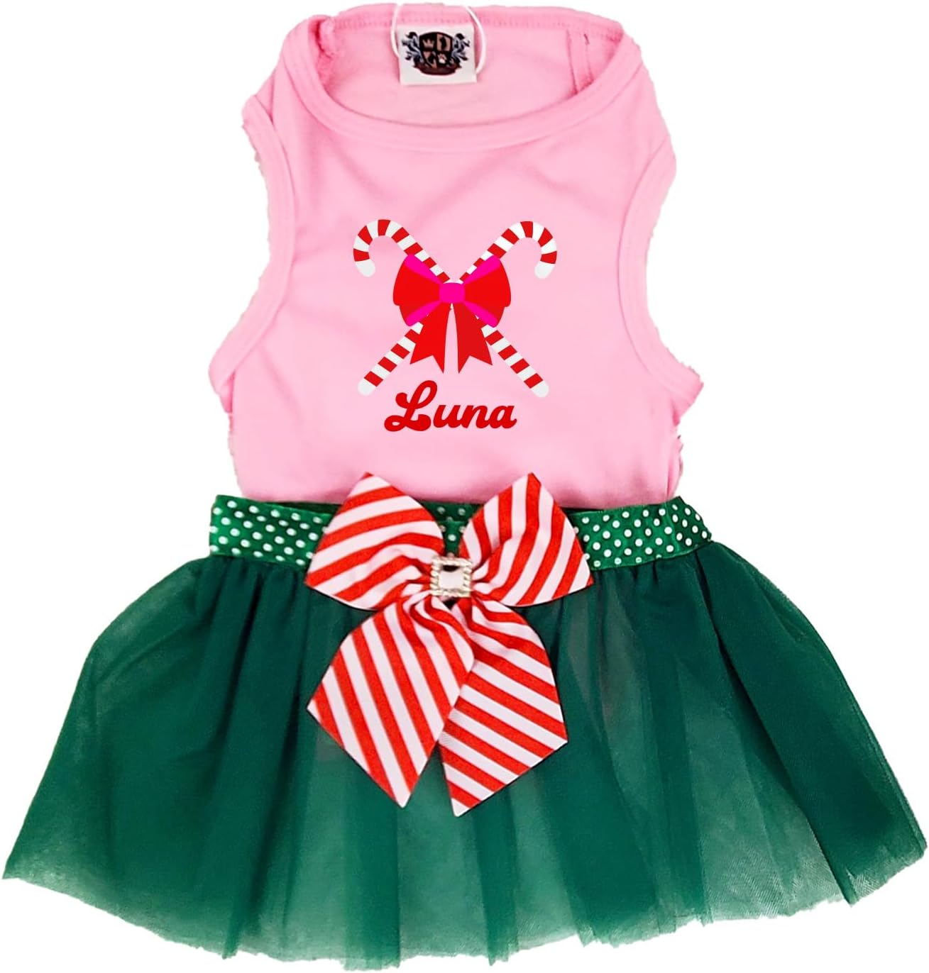 Candy Cane Bow Dog Costume, Dog Christmas Costume, Dog Christmas Outfit, Christmas Candy Canes Dog Shirt, Clothes for Dogs (4X-Large 50-70 lbs)