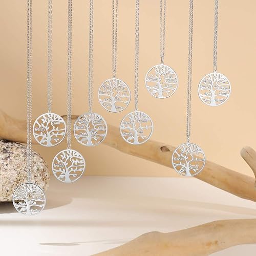 Miniatura 4 de Collar Kaululu con nombre personalizado para la familia, con 1-9 nombres grabado, colgante de árbol de vida, collar para mujer, hombre y familia,