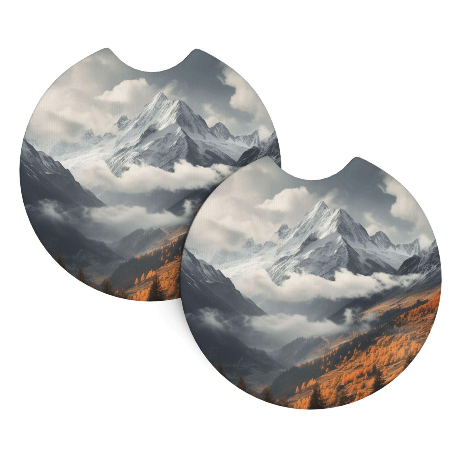 2 Pack Car Coaster for Cup Holders Mountain top Clouds Car Cup Coaster 2.7" Neoprene Non-Slip Automotive Cup Mat Universal Auto Car Interior Accessories for Women Men Cup Pad