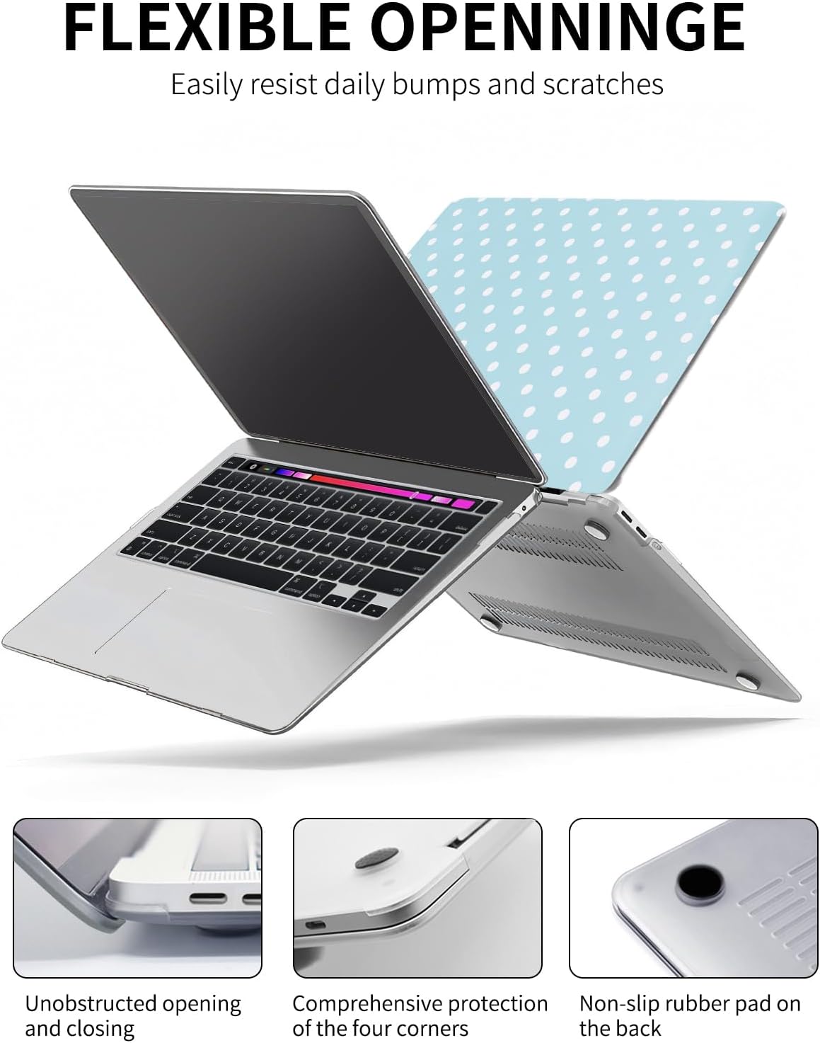 Seorsok Compatible with MacBook Pro 13 inch Case M2 2023,2022,2021-2016 A2338 M1 A2251 A2289 A2159 A1989 A1708 A1706,Elegant Leather Plastic Hard Shell Case&Keyboard Cover,White Polka Dots Design,Blue