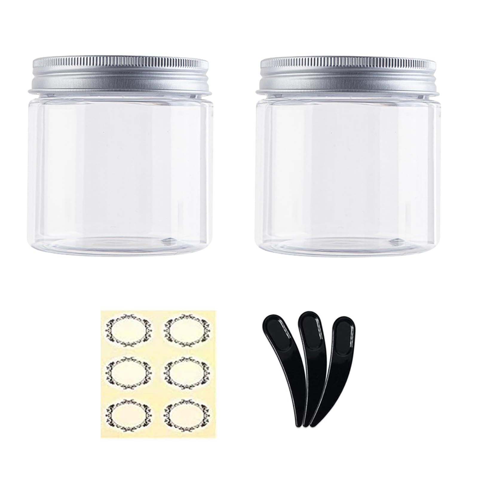 Alledomain 2PCS 200Ml Empty Plastic Jars, Refillable Cosmetic Jars with Lids Lotion Container, Wide Mouth Round Pots Face Cream Storage Jar for Make Up, Sample, Ointments, Body Butter, Travel Storage