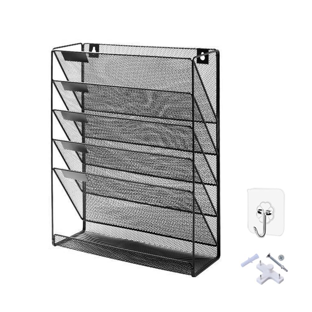 QXRSOP Dragontowm 5 Tiers Magazine Rack,Wall Mounted File Organiser Bottom Flat Tray for Office Home School