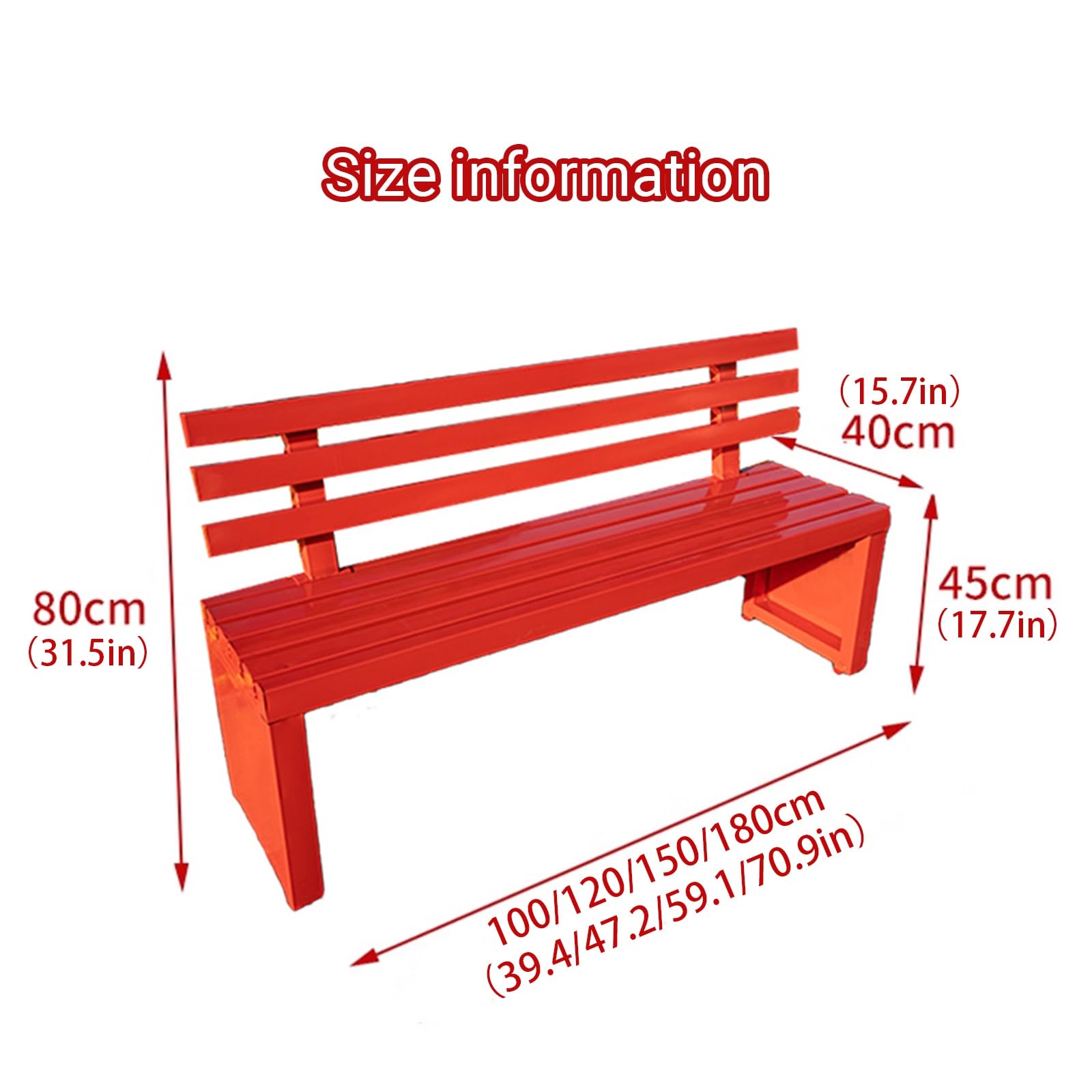 2-osobowa ławka ogrodowa ze stopu aluminium, wytrzymała, metalowa stal, siedzisko na werandę, taras, park, podwórko, czerwona, 180 x 40 x 45 cm