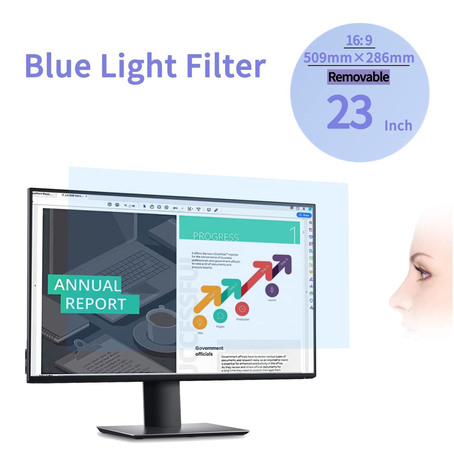 Lonkenn 23 Pulgadas Filtro de Anti Luz Azul, Protector de Pantalla Premium, Filtro Anti Deslumbrante Protección para Los Ojos Protector de Pantalla para 23" 16:9 Ordenador Monitor(WxH:509 * 286mm)
