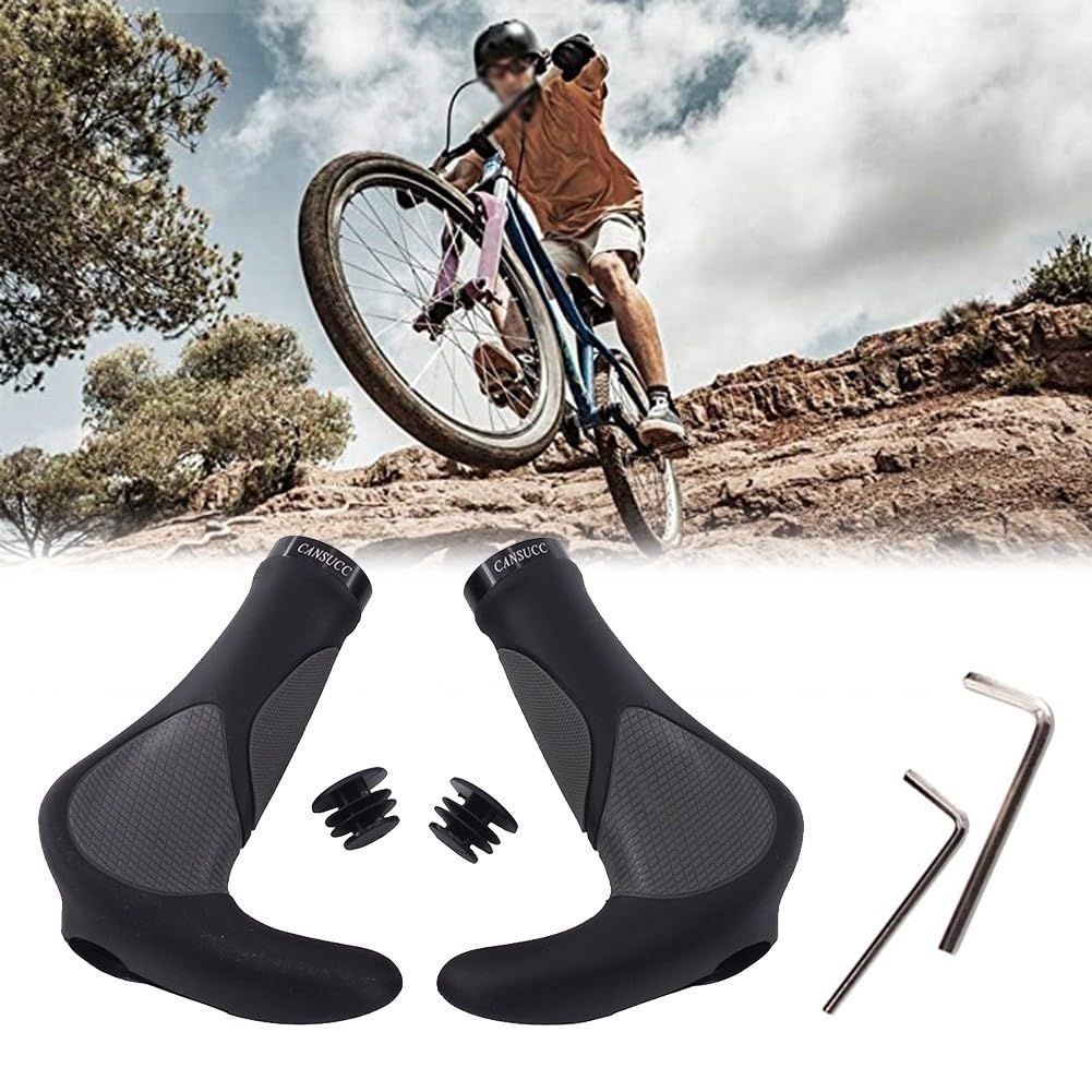 Puños de bicicleta con bloqueo, manillar ergonómico de goma con abrazadera de aleación de aluminio para bicicleta de montaña, color negro, 1 par