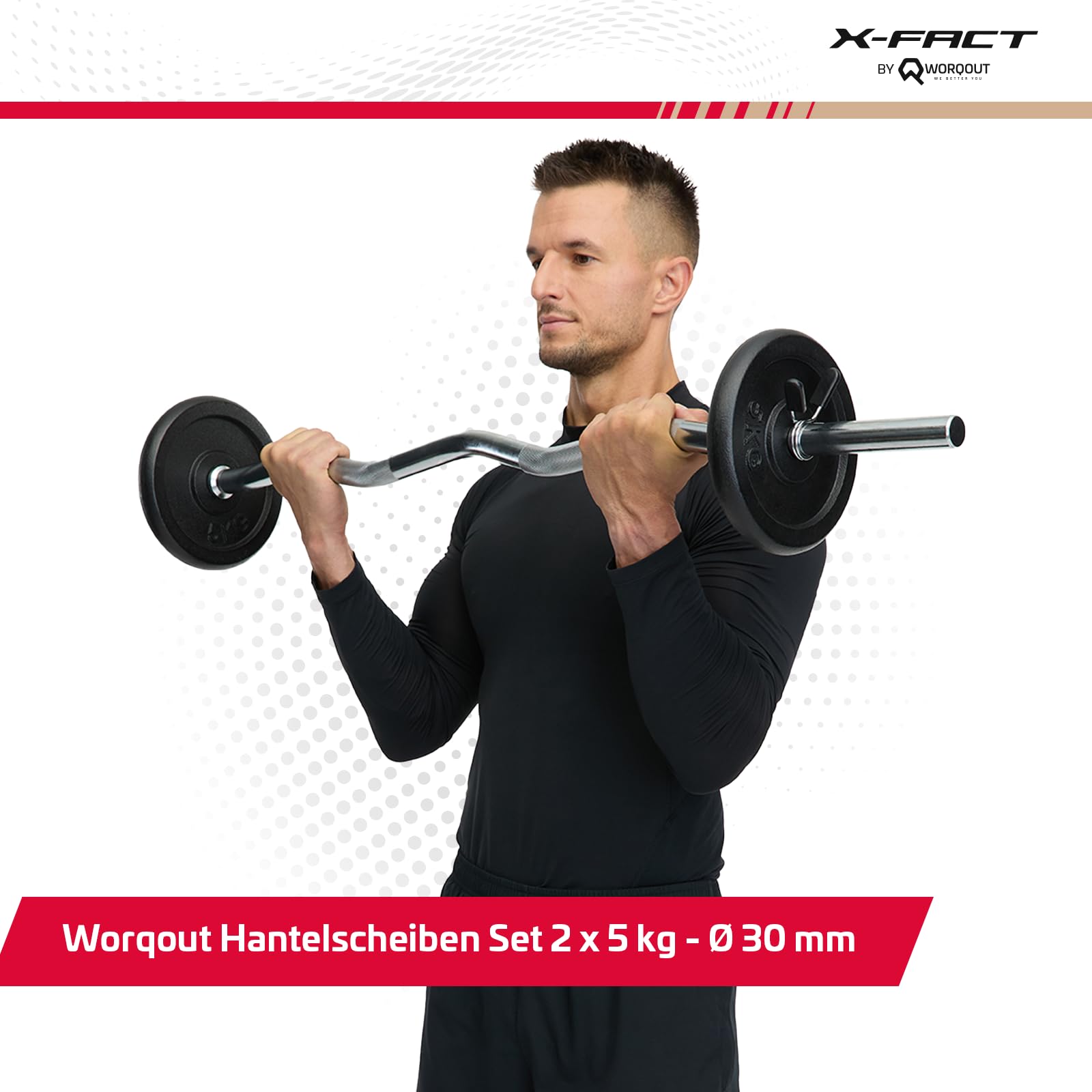 Set di dischi per bilanciere – 2 x 5 kg, Ø 30 mm, in ghisa per allenamento di forza