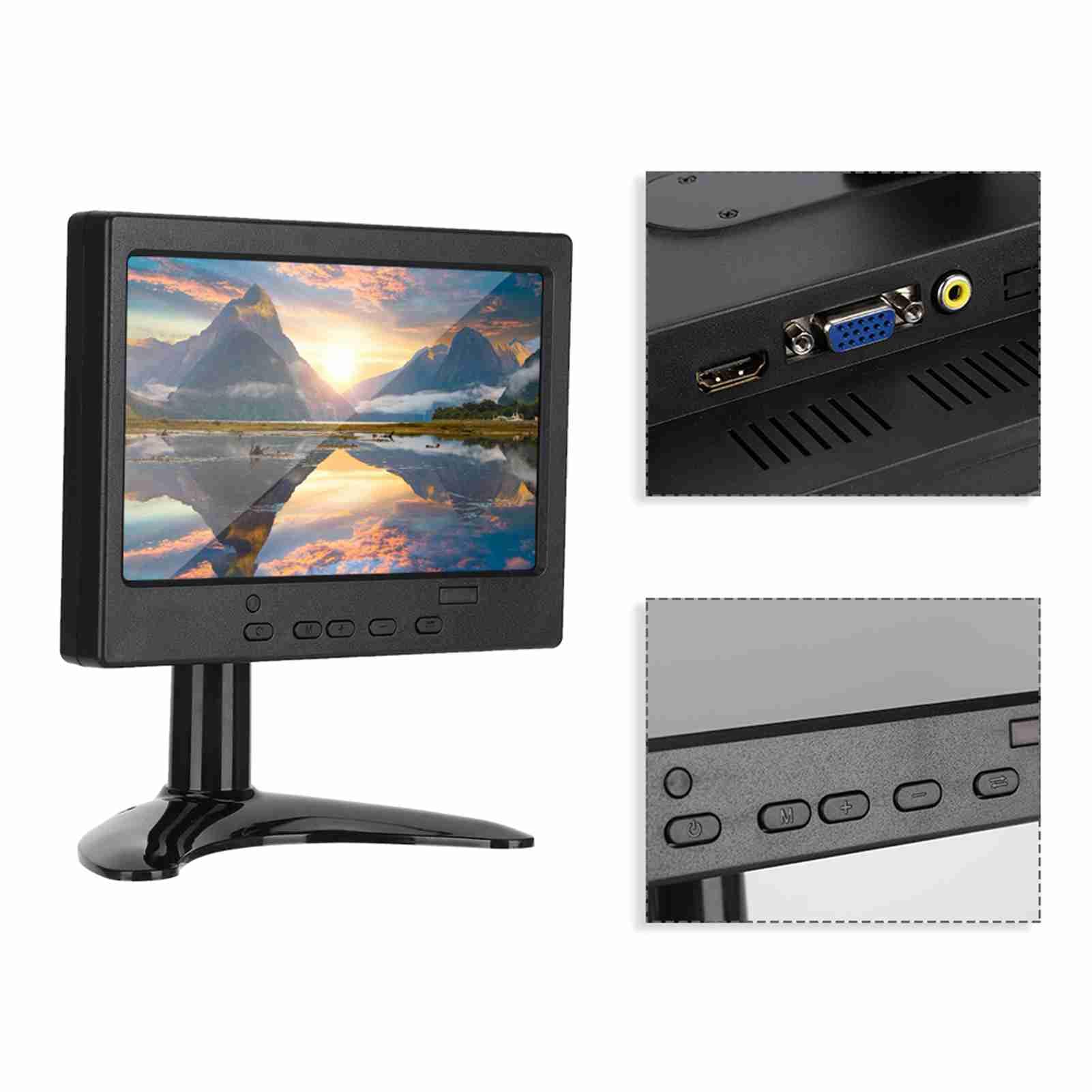 Lazmin112 Écran 7 Pouces, Moniteur d'affichage Multifonction 1024x600 16: 9, Prise en de l'entrée AV + HDMI + VGA, Convient pour, écran de Voiture, CCTV(Prise EU)