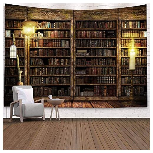 Morbuy Tapiz Pared de Creativo, Fondo de Estantería 3D Decoración Tapices Tapicería Cubierta del Sofa Manteles Cortina Picnic Blanket Playa Accesorio Casero (Sala de Estudio,200x150cm)