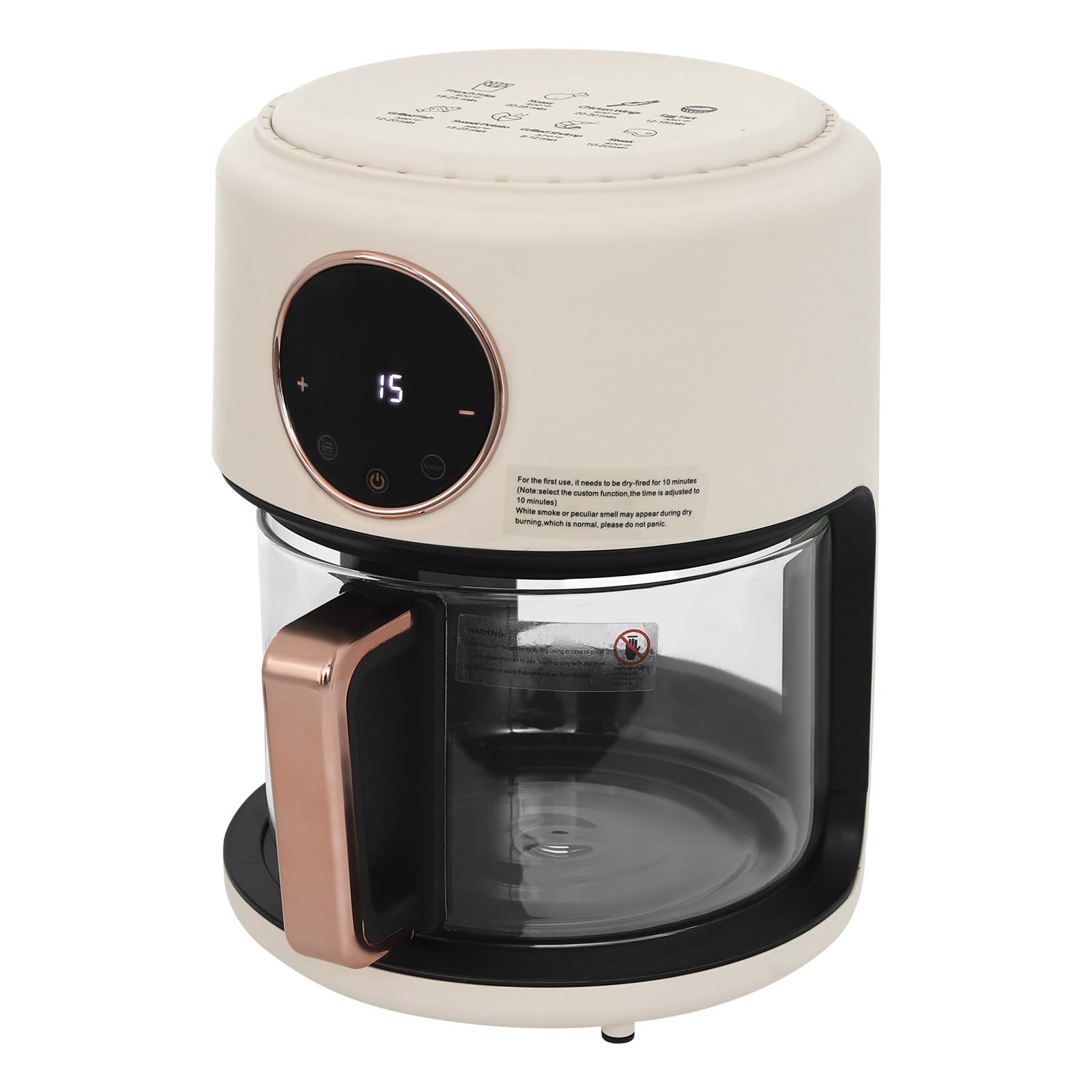 4 44 Qt Glass Air Fryer with 360 Viewable Basket - 1200W Digital Display 8 Presets Adjustable Temp