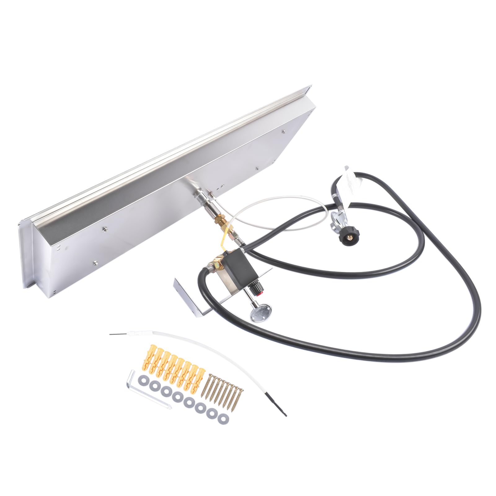 30 x 10 Inch Stainless Steel Propane Gas Rectangular Drop-in DIY Fire Pit Kit Burner Kit with H Burner & Spark Ignition 125,000 BTU