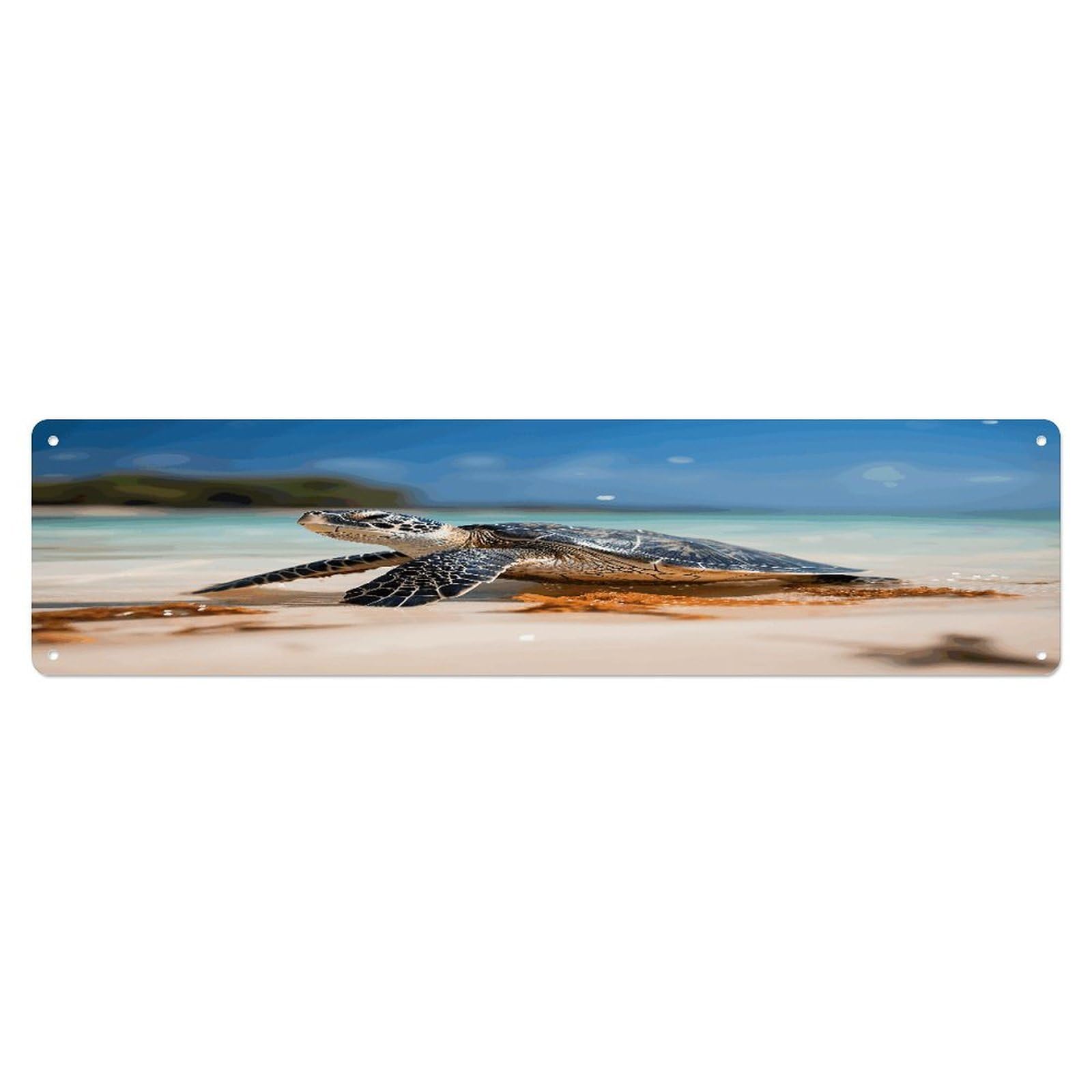 Adfgyerh Style Sea Turtle On The Beach Wall Decor Aluminum Waterproof. Plaque, Practical Gift,Sign 15.7X3.9 Inch Poster,For Home, Office, Business, Garage– Indoor/Outdoor