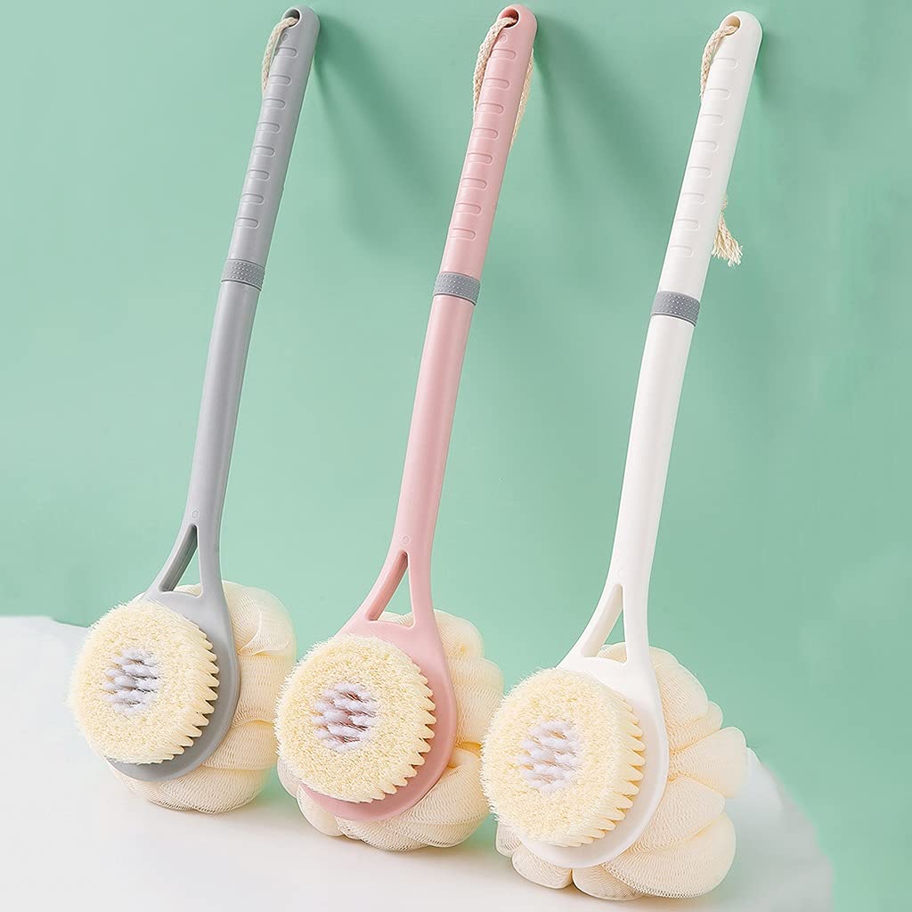 Cepillo para el Cuerpo Exfoliante Cepillo para la Espalda con Bola de baño de cerdas de Doble Cara para el hogar, Cepillo para el Cuerpo con cerdas Suaves PBT y Mango de PP Antideslizante,