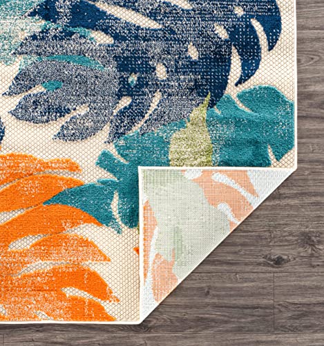 Rugshop Arles Palm Floral Leaves Non-Shedding Rug for Patio Deck Backyard Indoor/Outdoor Area Rug 5' x 7' Multi - Image 6