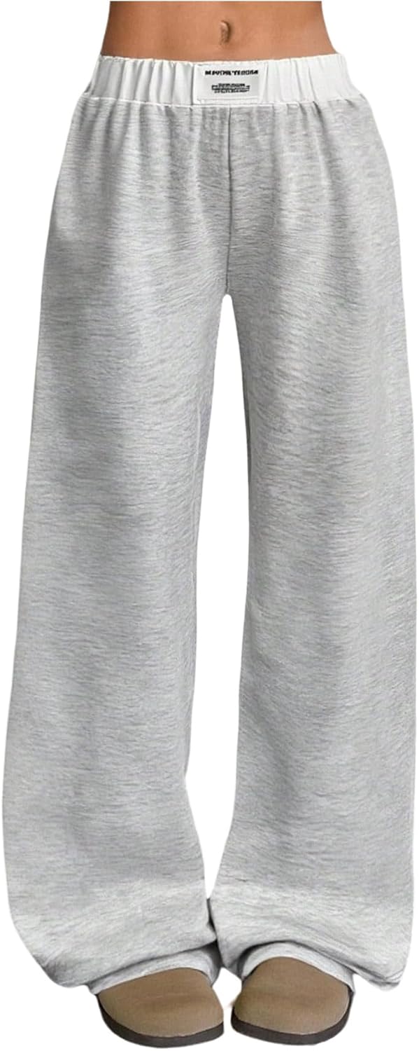 Girl's Baggy Sweatpants Letter Patched Wide Leg Pants Elastic Waist Long Trousers Joggers Trendy