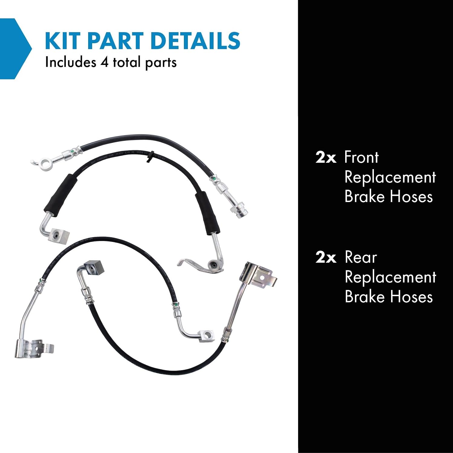 TRQ Brake Hose Set Compatible with 2008-2010 Jeep Wrangler