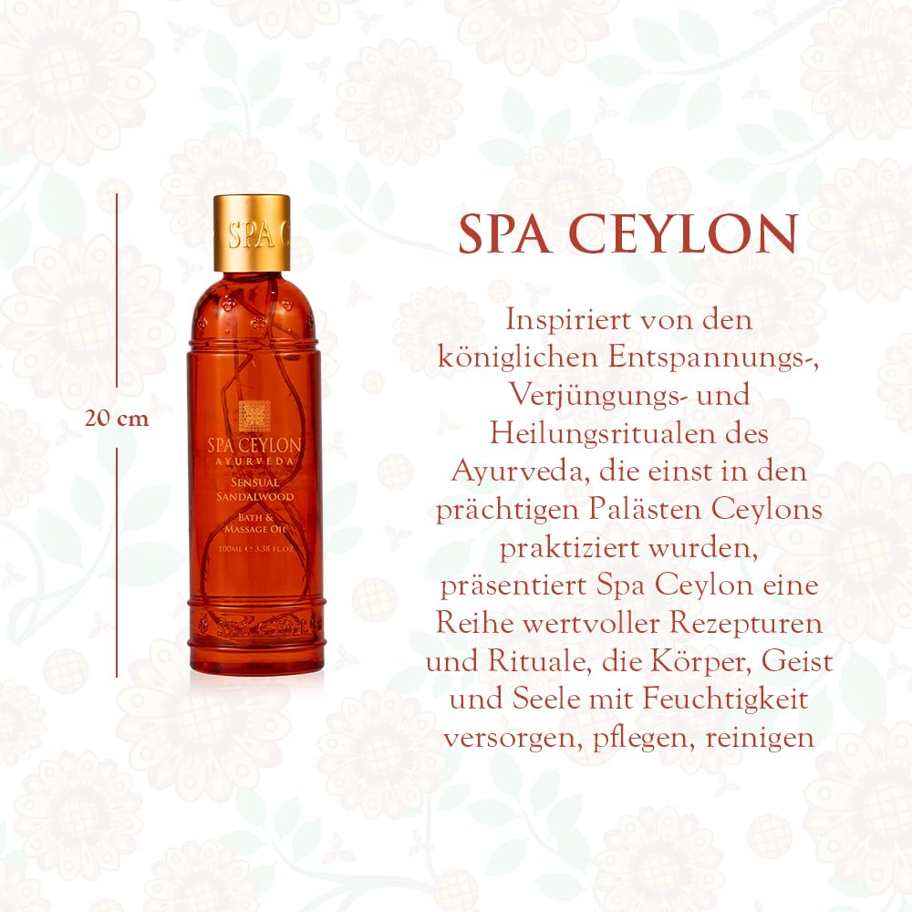 SPA CEYLON Sensual Sandalwood Bath & Massage Oil, 100 ml – ayurvedisches Bade- & Massageöl mit Sandelholz, intensiv nährend & entspannend, warm-holziger Duft