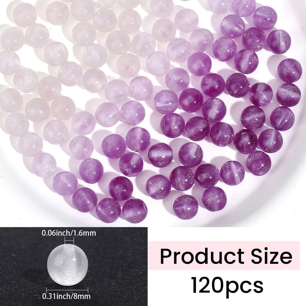 125PCS 8MM Color Changing Beads with Hole White Purple Round UV Sensitive Reactive Glitter Powders Sunlight Flash Loose Spacer Bead for Jewelry Making Bracelets Necklace DIY Crafts Supply image 2