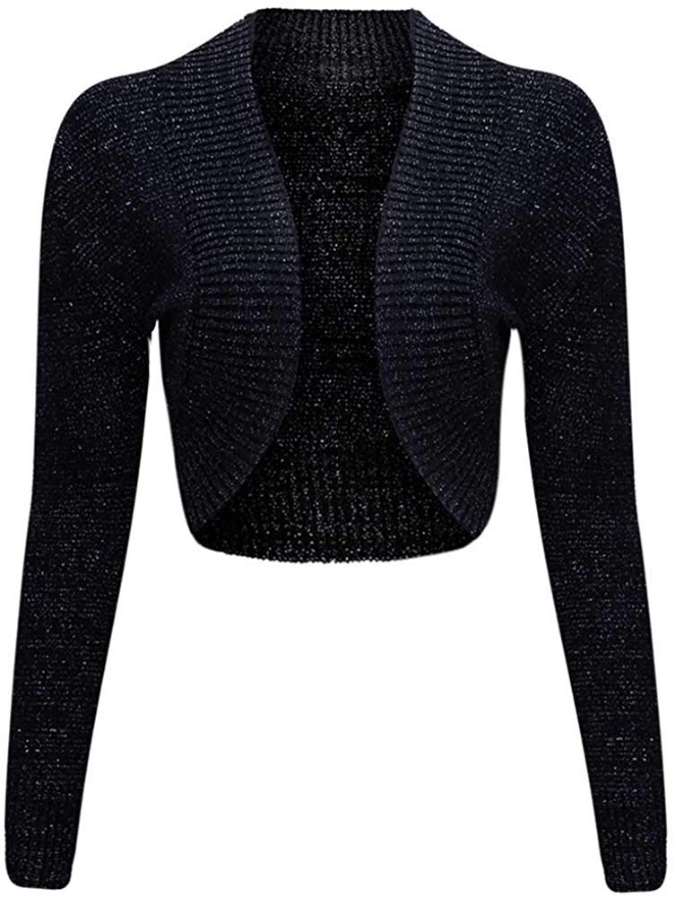 GOSTYLES® Womens Long Sleeve Knitted Lurex Shrug, Ladies Stylish Dressy Cover Up Lightweight Metallic Sparkly Bolero Cardigan (Navy, XXL)