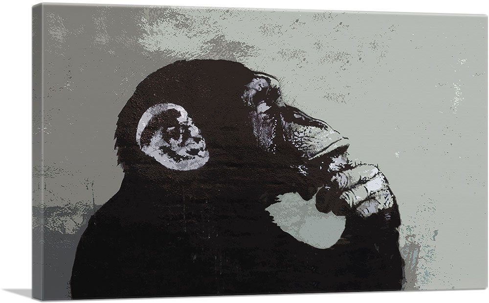 ARTCANVAS The Thinker Monkey Canvas Art Print by Banksy - 26" x 18" (0.75" Deep)