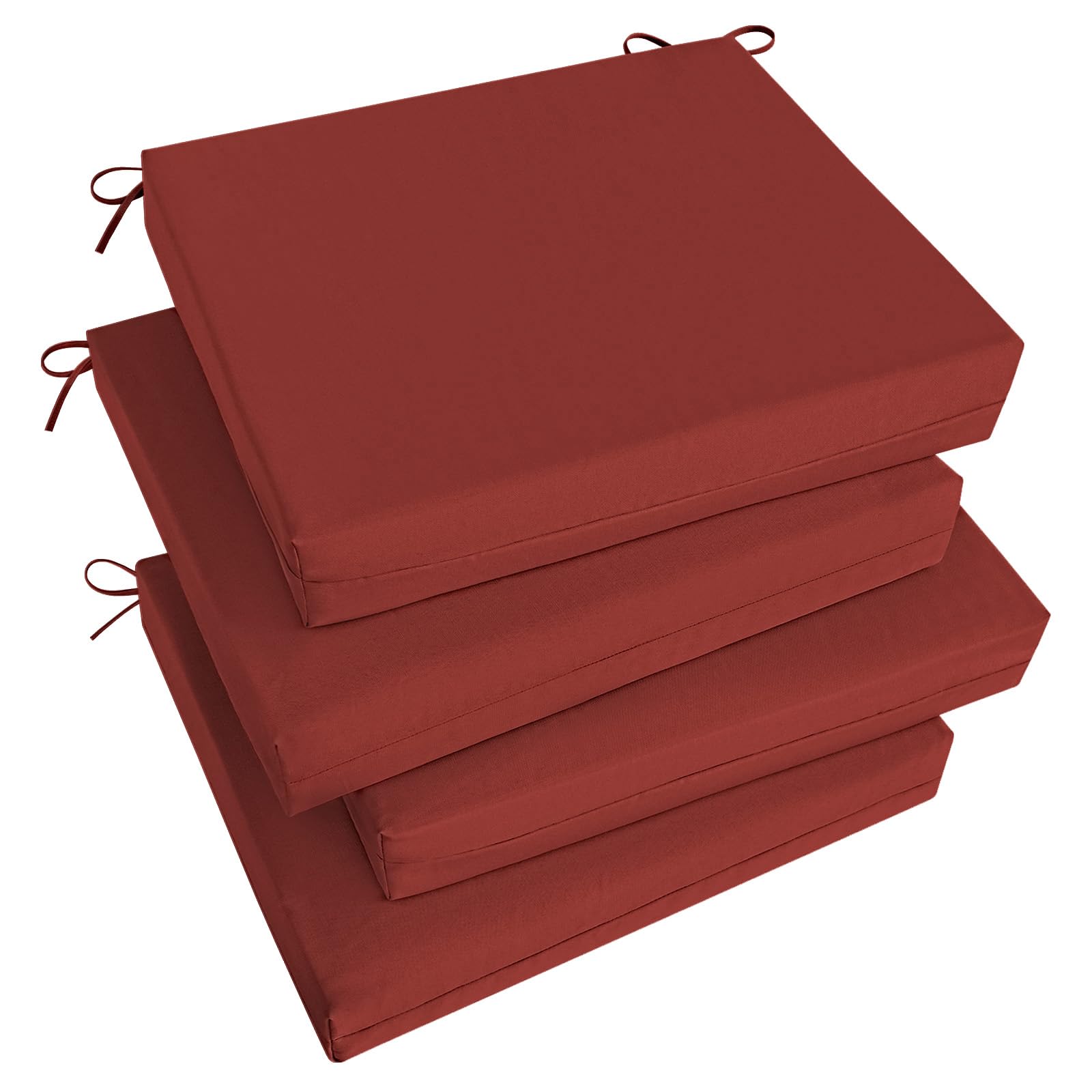 Basic Beyond Outdoor Chair Cushions Set of 4, Square Corner Outdoor Cushions for Patio Furniture, Water Resistant Patio Chair Cushions with 2 Ties, 18.5x16x3, Brick Red