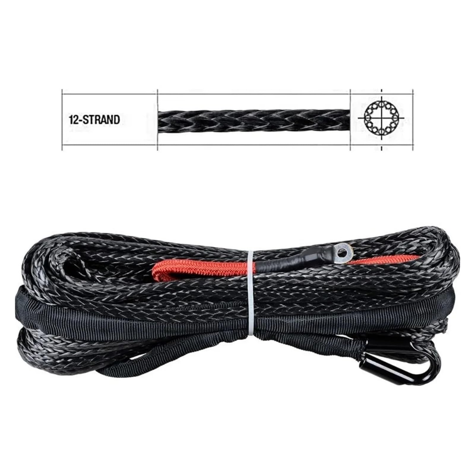 50' X 1/4" Syntetyczna Lina Do Wciągarki 6400lbs Tuleja Ochronna 40" Osłona Termiczna + Gumowy Korek + Przelotka Samochodu ATV UT Solidna I Niezawodna(Style4)