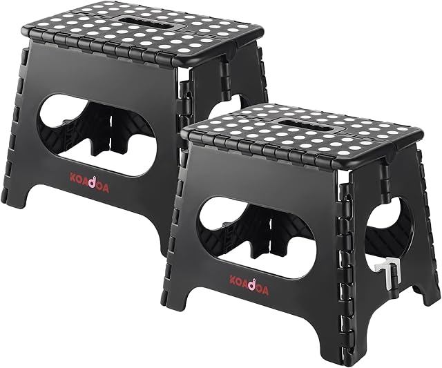 2PCS Folding Step Stool-11 inch Premium Heavy Duty Foldable Stool for Kids and Adults,Foldable Step Stool Anti-Slip Kitchen Garden Bathroom Stepping Stool (Black)