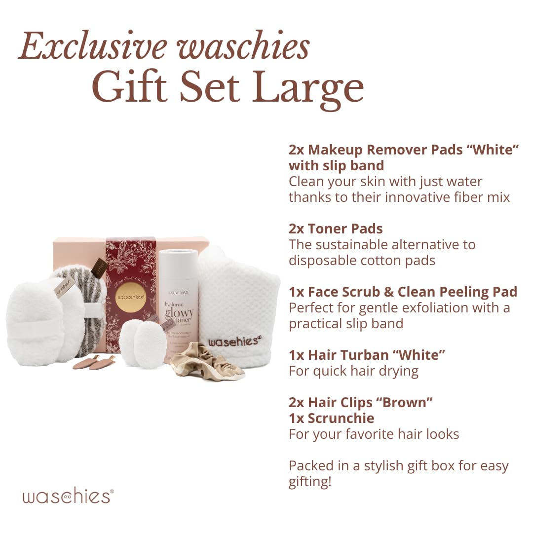 Waschies Deluxe Beauty Gift Box, Includes Reusable Makeup Remover, Exfoliating & Toner Pads, Hair Towel - Image 4