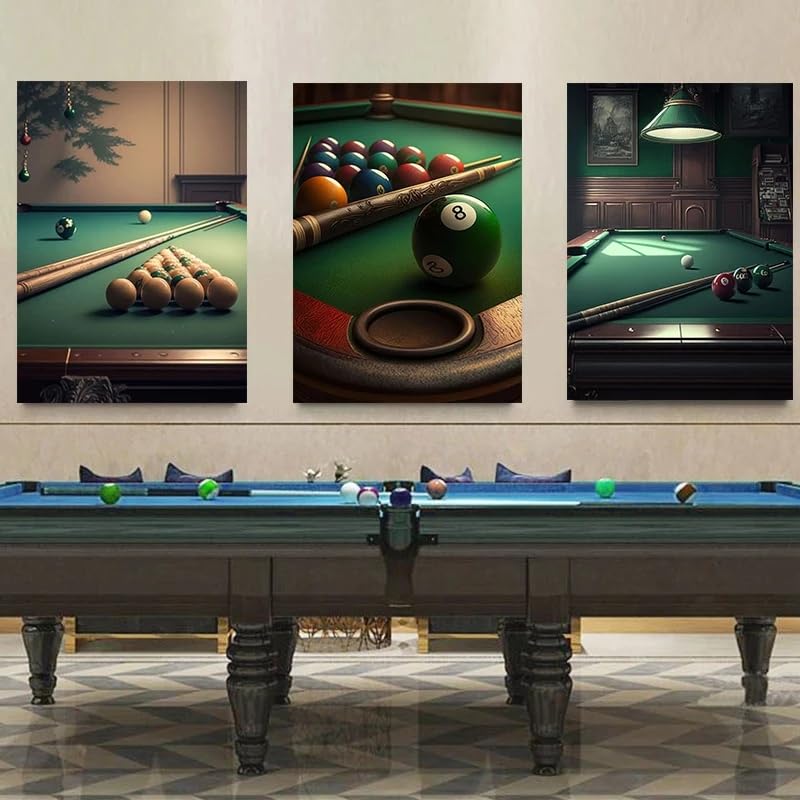 Affiche billard peinture sur toile 30x40cm lot de 3 triptyque moderne de salon