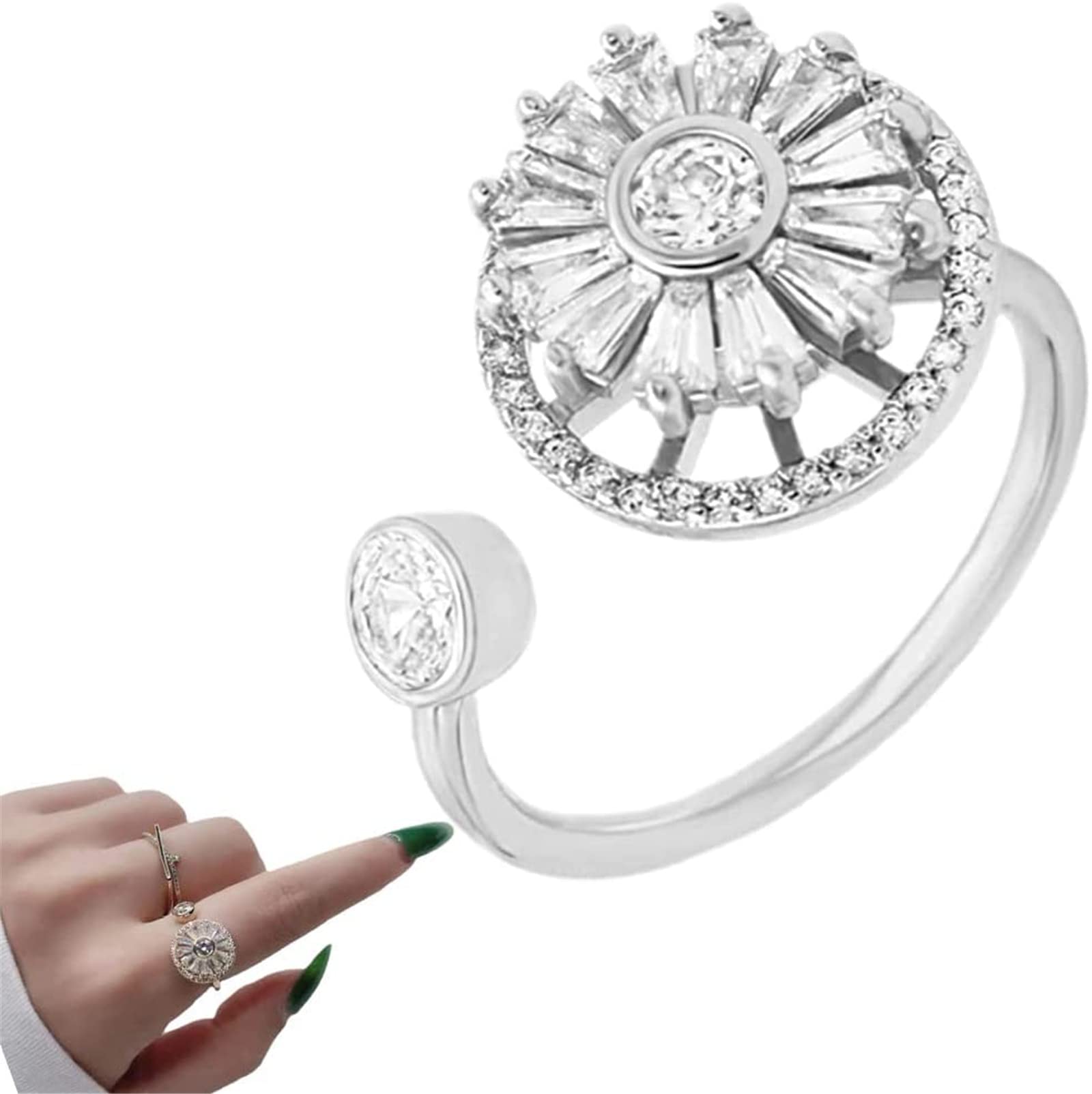 Aphro Gold Crystal Anxiety Relief Spinning Ring, Natural Stone Crystal Rings Anxiety Relief, Adjustable Decompression Anti-Stress Anxiety Ring Spinner