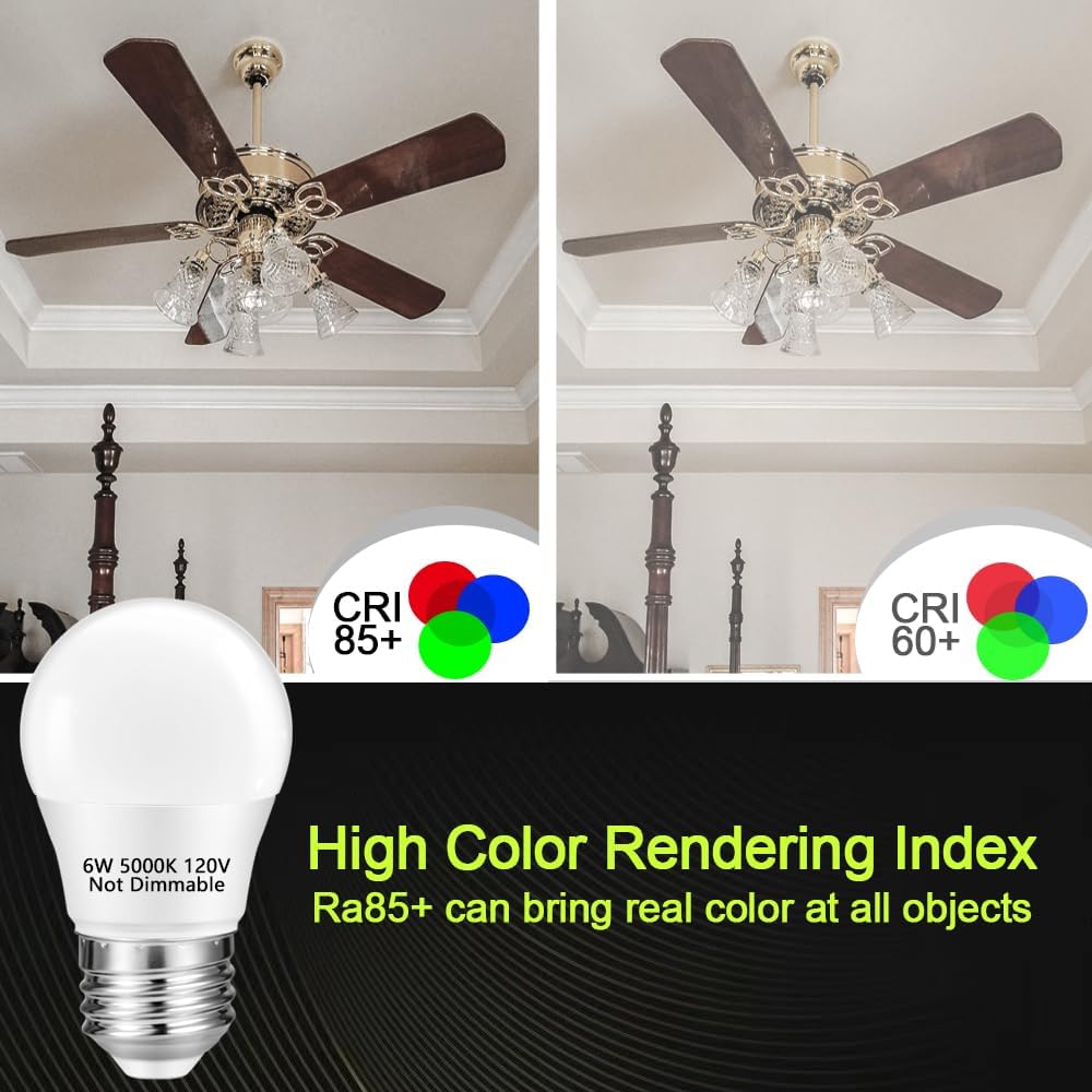 NETEHA 6 Pack A15 6W 120V E26 Base Small LED Refrigerator Light Bulb, Non-Dimmable 60W Equivalent 5000K Daylight White A15/G45 Shape LED Appliance Bulb for Ceiling Fan and Lighting Fixtures
