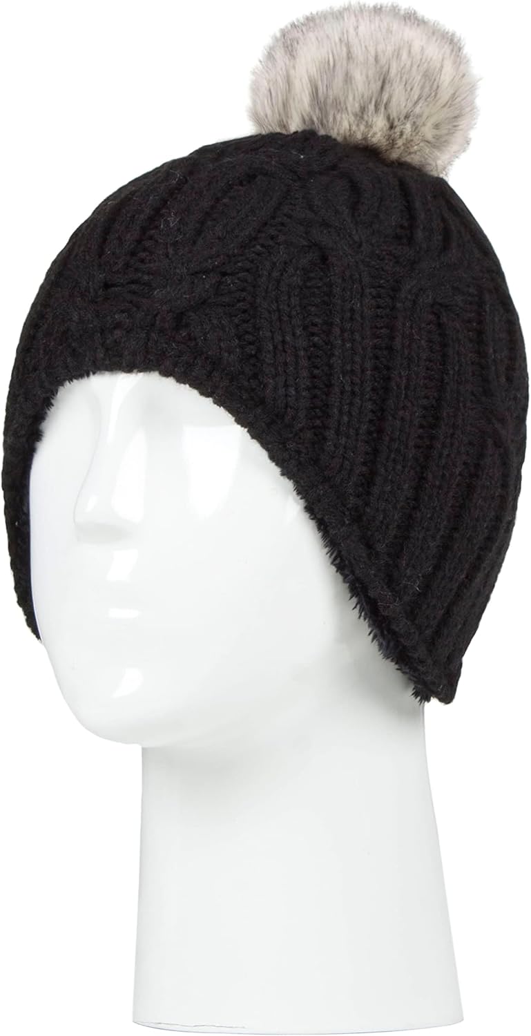 HEAT HOLDERS - Girls Cable Knit Pom Pom Fleece Lined Beanie Hat for Winter