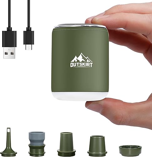 OUTSKIRT Ultra Mini bomba de aire, bomba inflable portátil con linterna de campamento y diseño magnético, bomba de colchón de aire recargable de 4.5