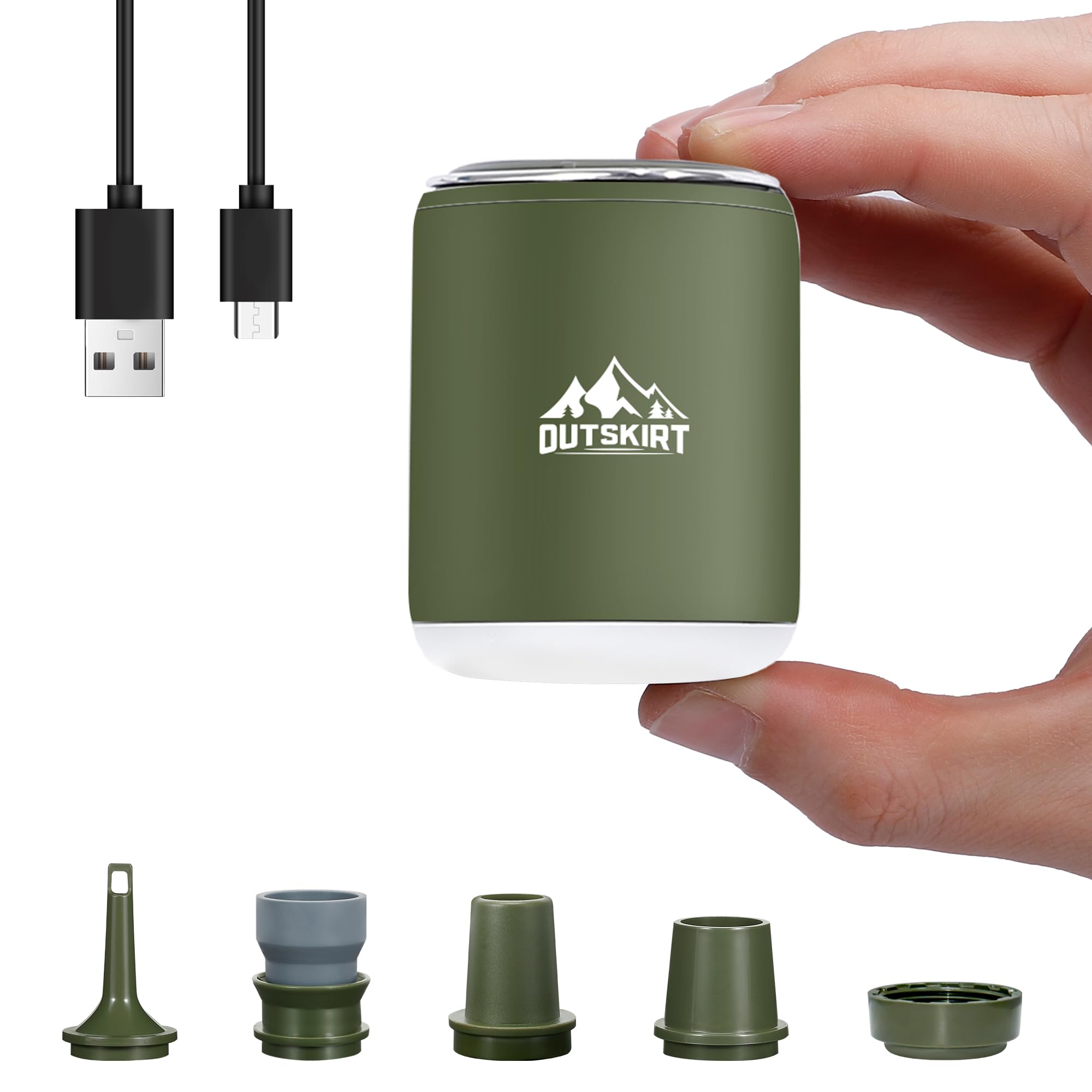 OUTSKIRT Ultra-Mini Air Pump, Portable Inflatable Pump with Camping Lantern & Magnetic Design, 4.5kPa Rechargeable Air Mattress Pump for Sleeping Pad,