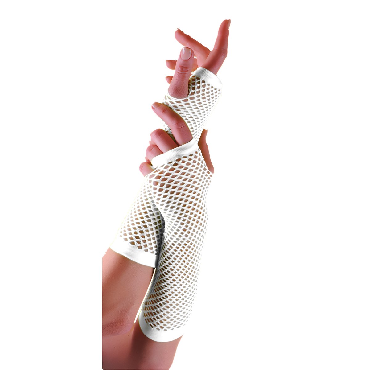 Crazy Chick Women's White New Long Fishnet Gloves Assorted Colours Fingerless Gloves, Party Fancy Dress Tutu, Neon Fishnet Gloves (White)