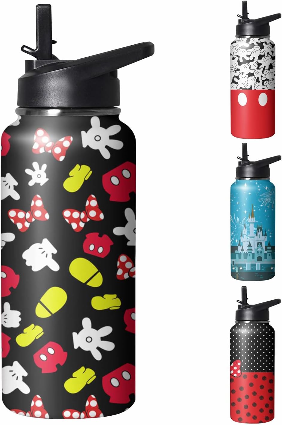 GOODNHAPPY Cute Cartoon Tumbler with Top Handle and Straw Lid Gift for Boys Girls Water Bottle Travel Kettle Cup for Car Cold and Hot Stainless Steel Double Wall Insulated Mug (mouse, 32oz)